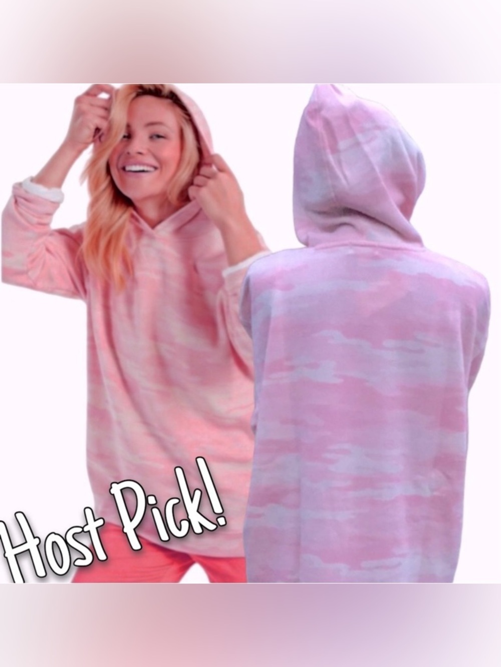 Style & Co Pink Camo Hoodie Size Large Relaxed Fit Lightweight Sweatshirt